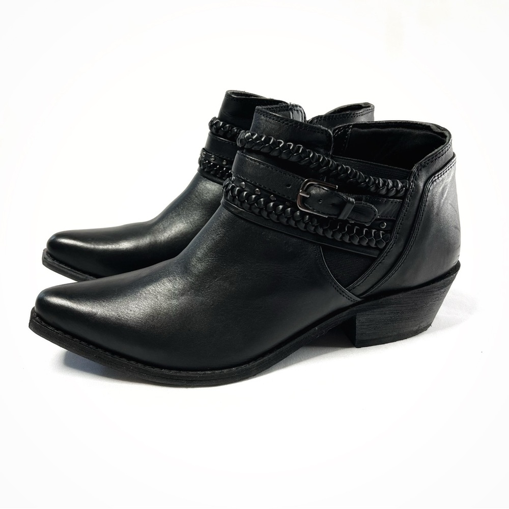 Smoky Mountain Boot Black Pointed Toe Harness Western Leather Ankle Boots 7.5
